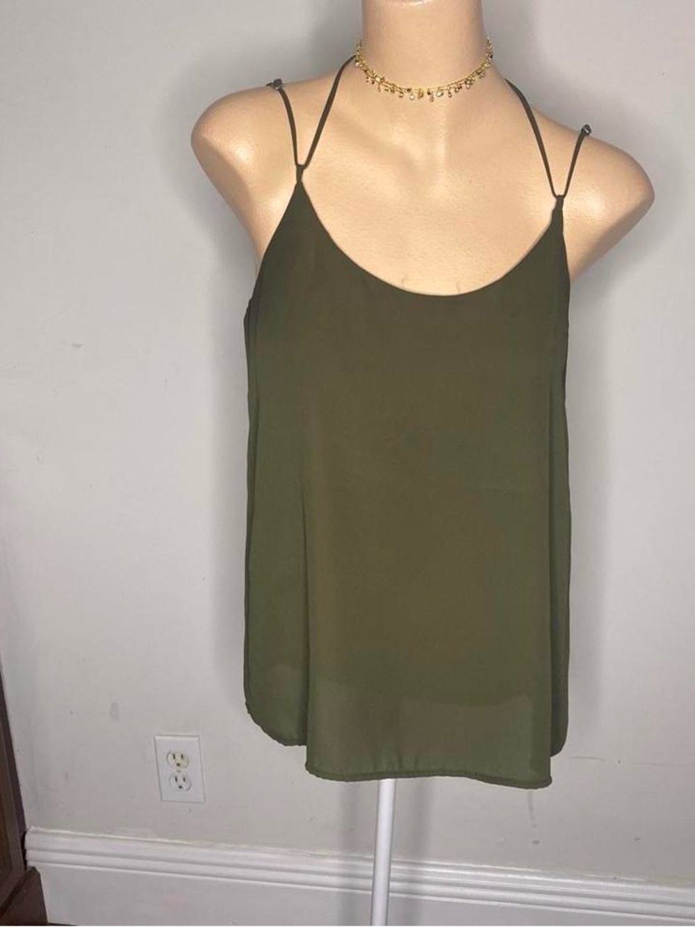 Made in USA Olive Green Spaghetti Strap Cami Top